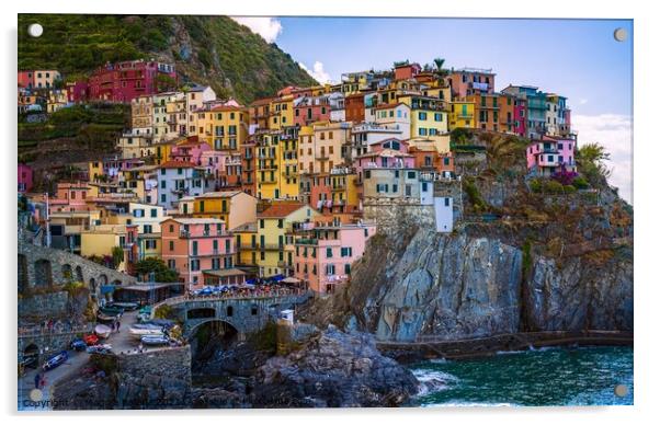 Picturesque Colorful Town of Cinque Terre, Italy. Acrylic by Maggie Bajada
