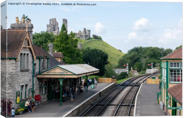 Corfe Castle and railway Canvas Print by Christopher Keeley