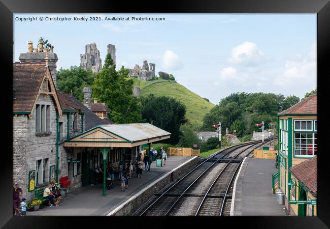 Corfe Castle and railway Framed Print by Christopher Keeley