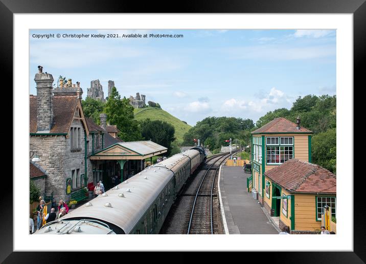 Corfe Castle steam train Framed Mounted Print by Christopher Keeley