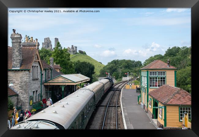 Corfe Castle steam train Framed Print by Christopher Keeley