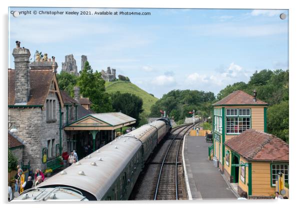 Corfe Castle steam train Acrylic by Christopher Keeley