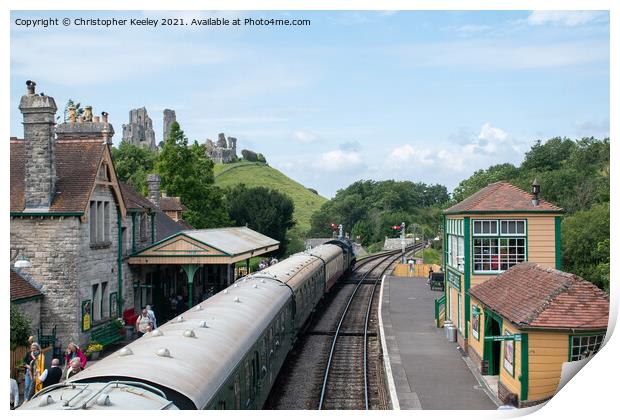 Corfe Castle steam train Print by Christopher Keeley
