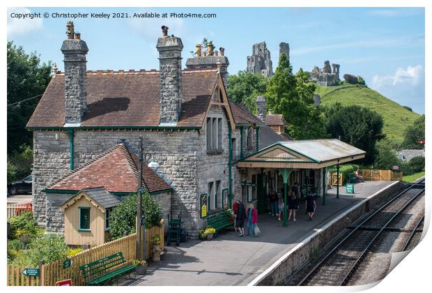Corfe Castle railway station Print by Christopher Keeley