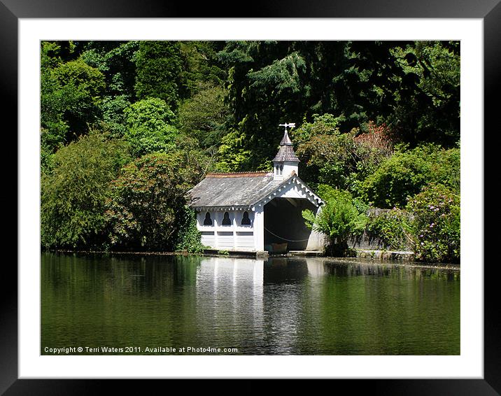 Trevarno boat house and lake Framed Mounted Print by Terri Waters