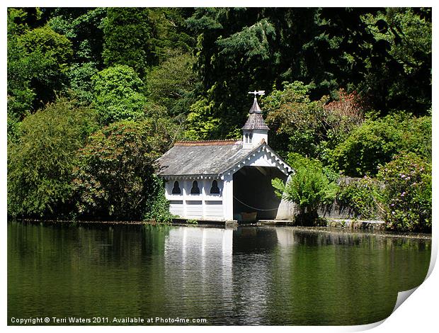 Trevarno boat house and lake Print by Terri Waters