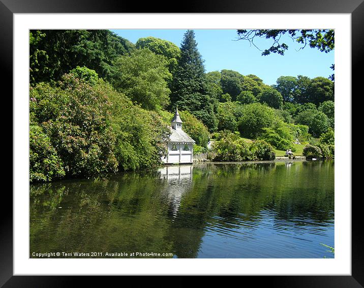 Trevarno lake and boathouse, Cornwall, England Framed Mounted Print by Terri Waters