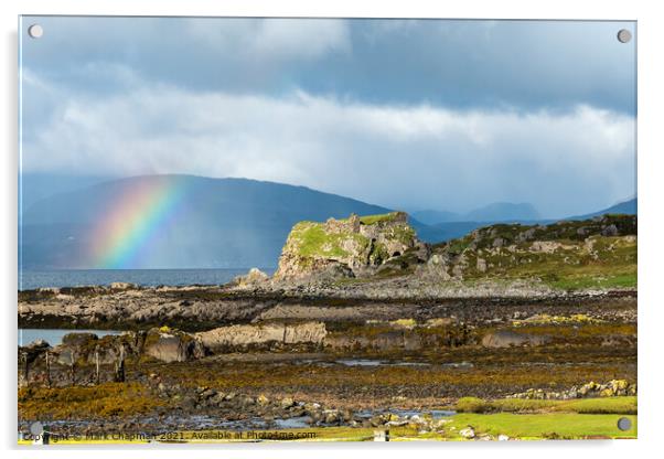 Rainbow and Dun Scaich Castle, Tokavaig, Skye Acrylic by Photimageon UK