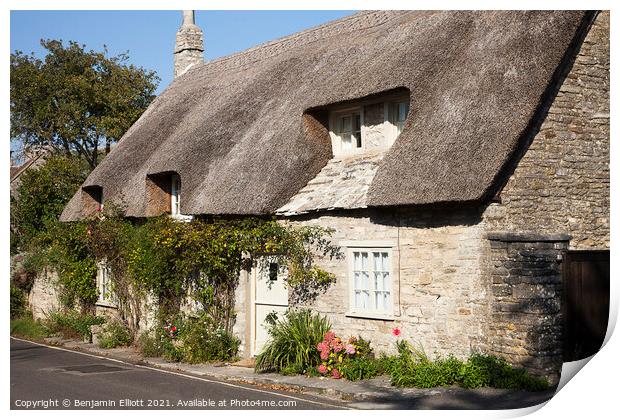 A Thatched Cottage Print by Benjamin Elliott