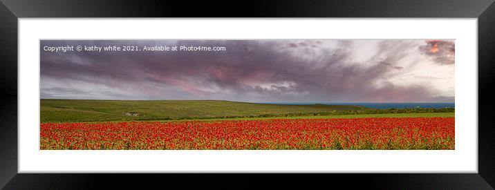 A field of red poppies at sunset Framed Mounted Print by kathy white