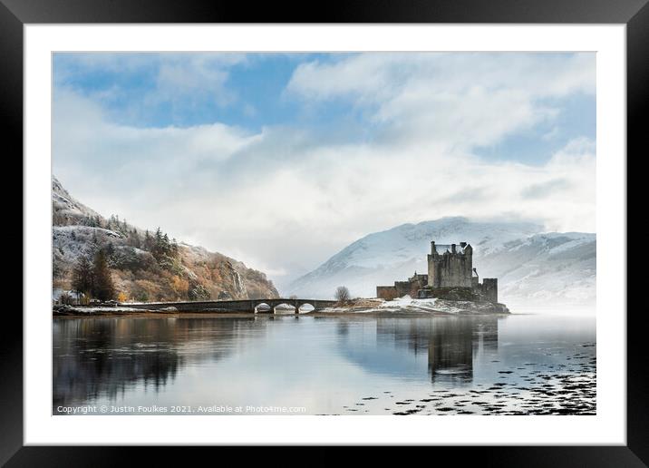 Eilean Donan Castle, after a winter storm Framed Mounted Print by Justin Foulkes