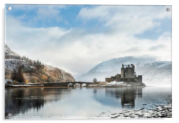 Eilean Donan Castle, after a winter storm Acrylic by Justin Foulkes
