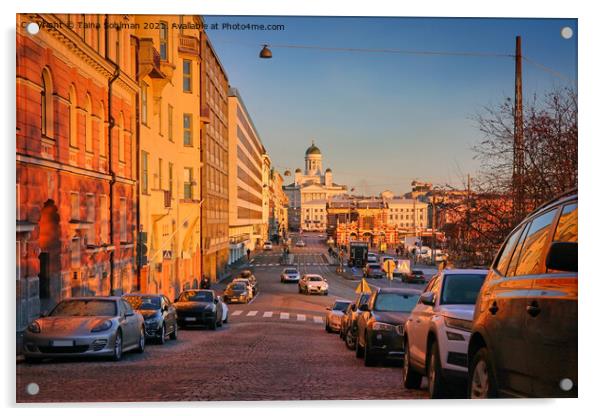 Helsinki, Finland City View in November Acrylic by Taina Sohlman