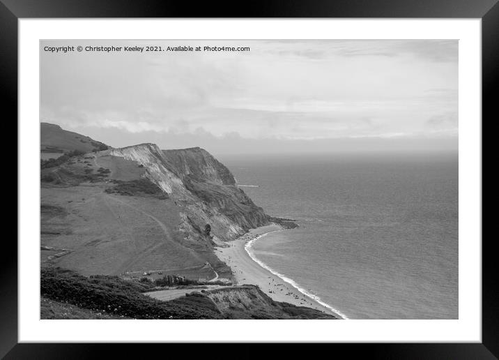 Jurassic Coast - black and white Framed Mounted Print by Christopher Keeley