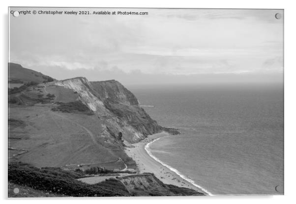 Jurassic Coast - black and white Acrylic by Christopher Keeley