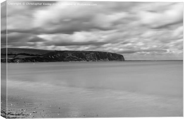 Swanage beach, Dorset - monochrome Canvas Print by Christopher Keeley
