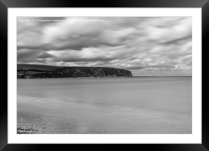 Swanage beach, Dorset - monochrome Framed Mounted Print by Christopher Keeley