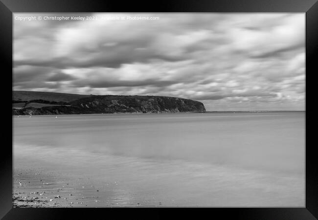 Swanage beach, Dorset - monochrome Framed Print by Christopher Keeley