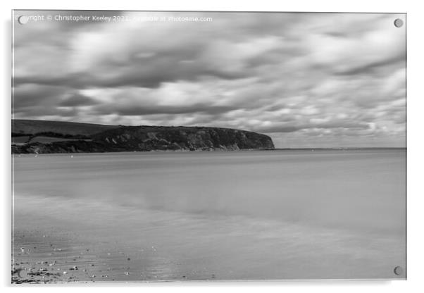 Swanage beach, Dorset - monochrome Acrylic by Christopher Keeley