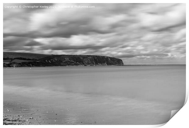 Swanage beach, Dorset - monochrome Print by Christopher Keeley