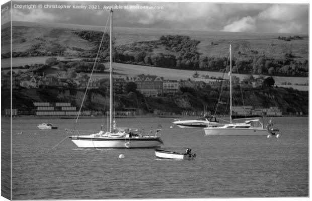 Black and white Swanage boats Canvas Print by Christopher Keeley