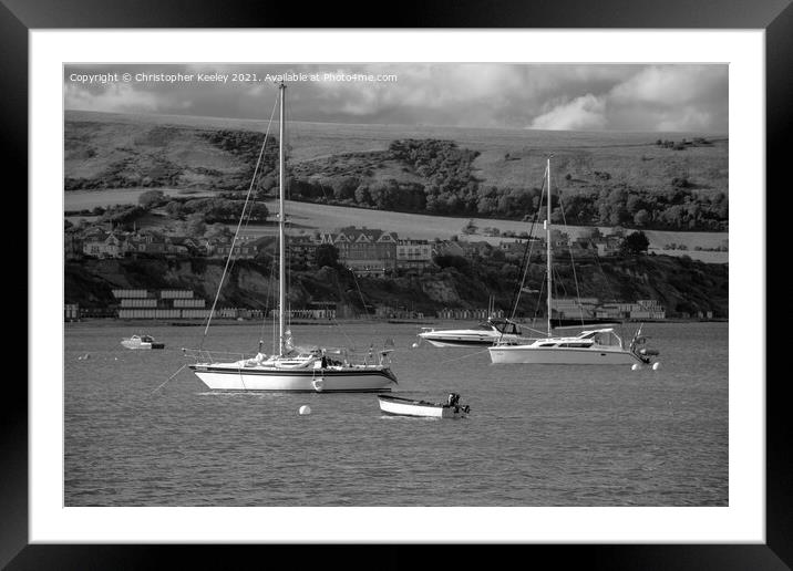 Black and white Swanage boats Framed Mounted Print by Christopher Keeley
