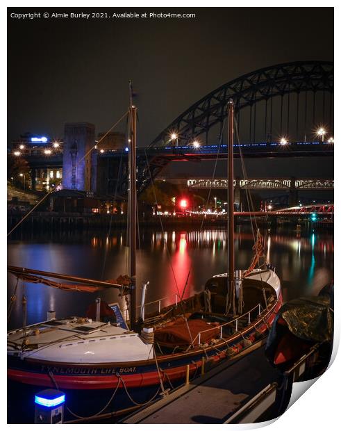 Tynemouth Lifeboat at Night Print by Aimie Burley