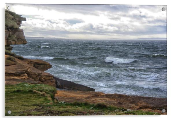 Stormy Sea at Burghead, Moray Coast Acrylic by Jacqi Elmslie