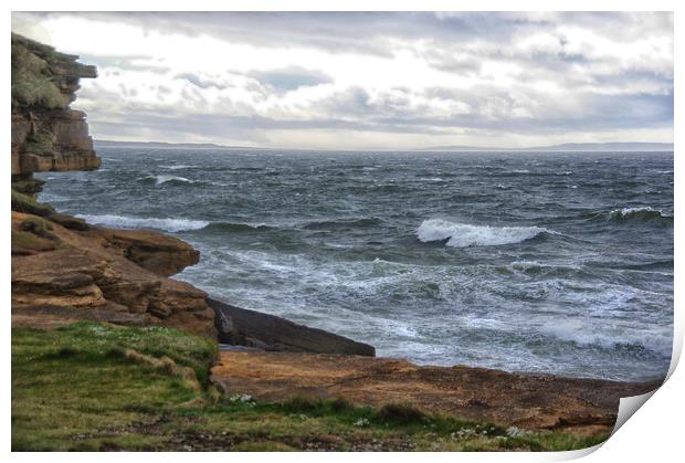 Stormy Sea at Burghead, Moray Coast Print by Jacqi Elmslie