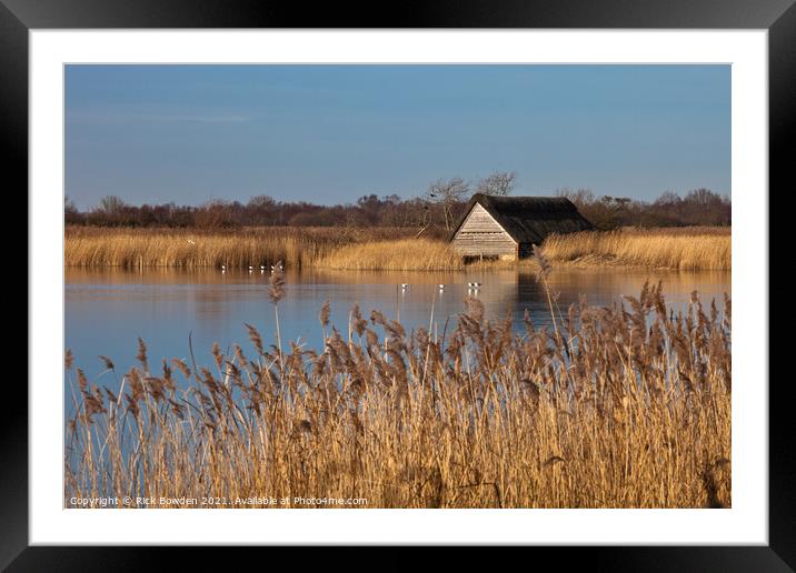 Boat House in the Reeds Framed Mounted Print by Rick Bowden