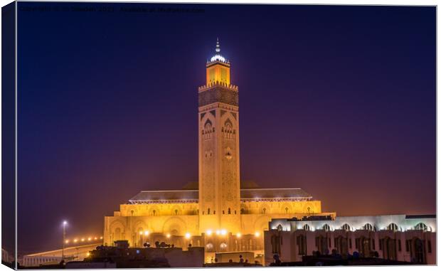 Hassan II Mosque at dusk Canvas Print by Jo Sowden