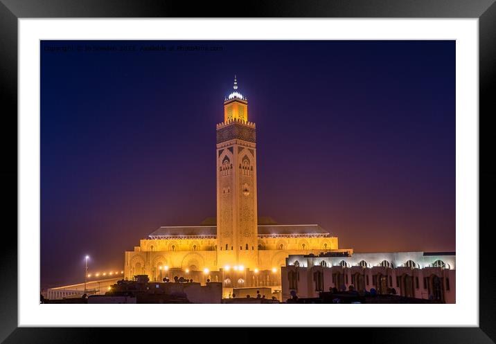 Hassan II Mosque at dusk Framed Mounted Print by Jo Sowden
