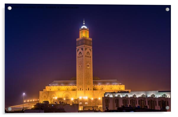 Hassan II Mosque at dusk Acrylic by Jo Sowden