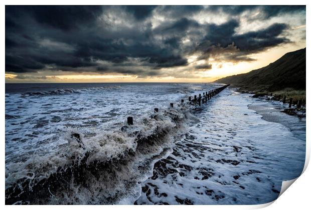 High tide sunrise on Mundesley seafront Print by Andrew Sharpe