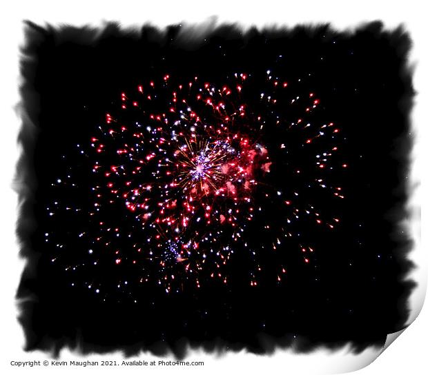 Firework in the night sky at Whitley Bay Print by Kevin Maughan