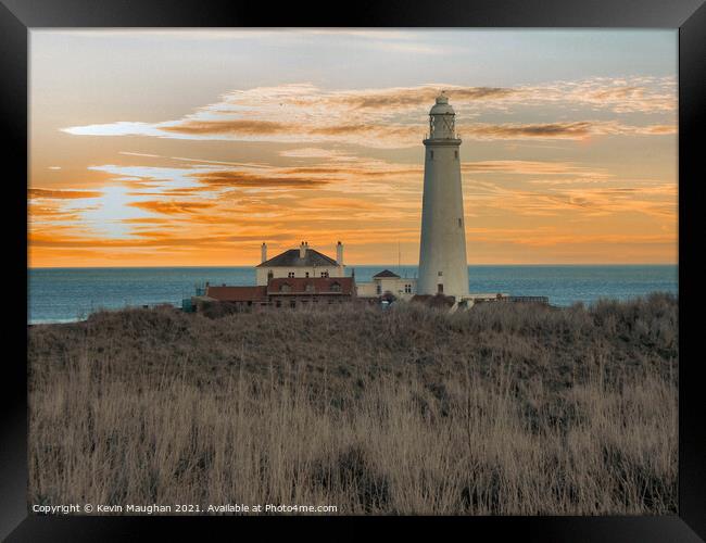 St Marys Lighthouse With Dramatic Skyline Framed Print by Kevin Maughan