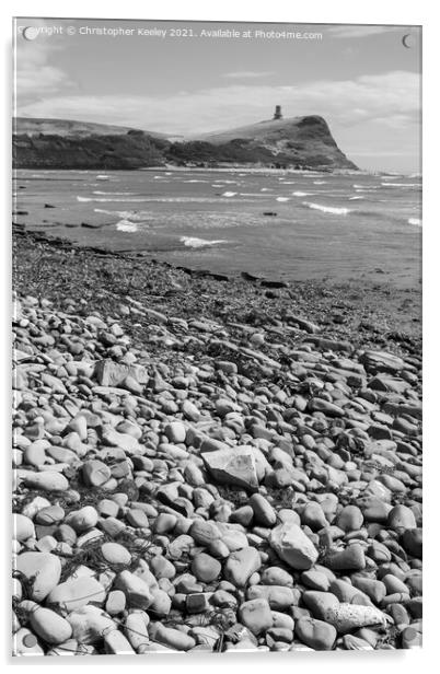 Black and white Kimmeridge Bay Acrylic by Christopher Keeley