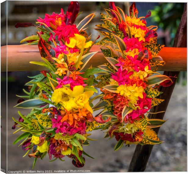 Tropical Flowers Christmas Headwreath Headpiece Moorea Tahiti Canvas Print by William Perry