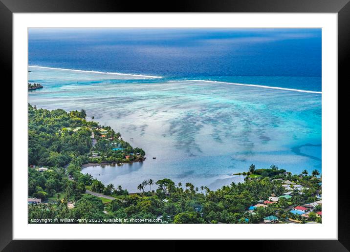 Colorful Outer Reef Blue Water Moorea Tahiti Framed Mounted Print by William Perry