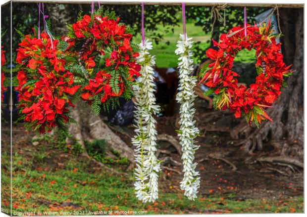 Tropical Flowers Christmas Wreaths Leis Moorea Tahiti Canvas Print by William Perry