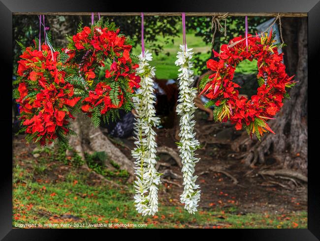 Tropical Flowers Christmas Wreaths Leis Moorea Tahiti Framed Print by William Perry