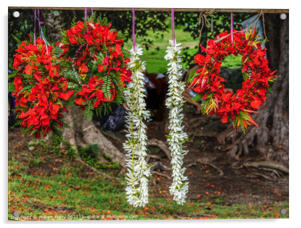 Tropical Flowers Christmas Wreaths Leis Moorea Tahiti Acrylic by William Perry