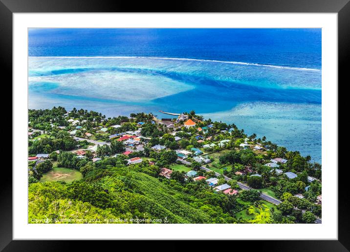 Colorful Papetoai Temple Outer Reef Blue Water Moorea Tahiti Framed Mounted Print by William Perry