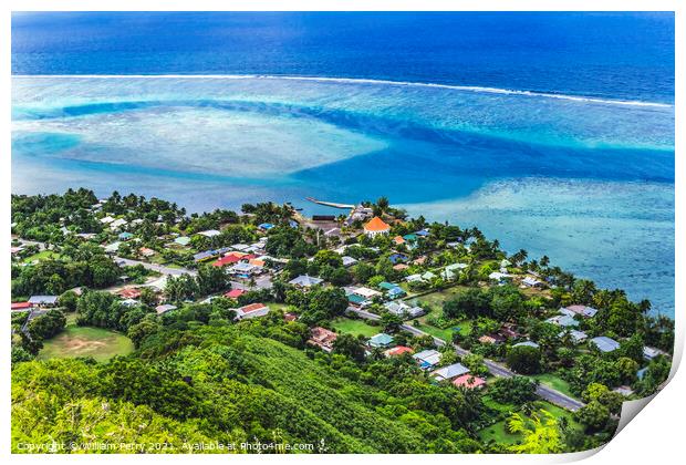 Colorful Papetoai Temple Outer Reef Blue Water Moorea Tahiti Print by William Perry