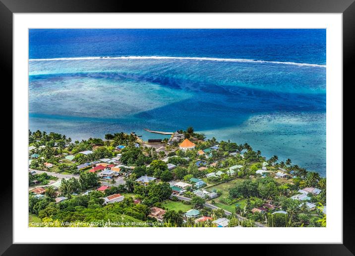 Colorful Papetoai Temple Outer Reef Blue Water Moorea Tahiti Framed Mounted Print by William Perry