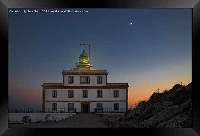 Green Light on Fisterra Lighthouse During Crescent Moon, Galicia Framed Print by Pere Sanz