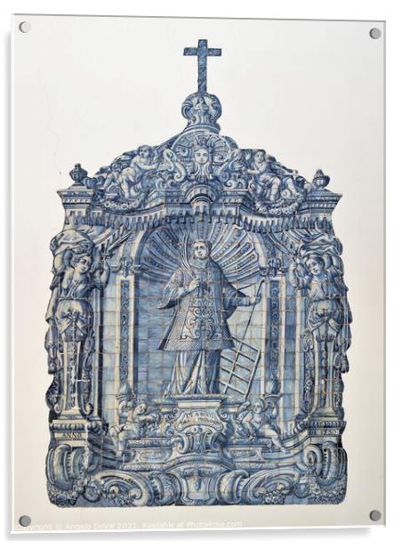 Saint Lawrence mosaic at Sao Lourenco church in Almancil Acrylic by Angelo DeVal