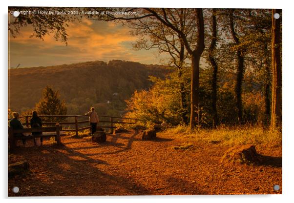 Symonds Yat over the hills at sunset in Autumn  Acrylic by Holly Burgess