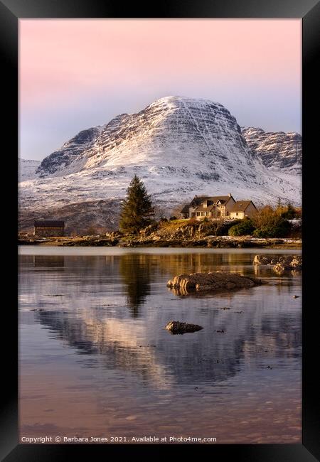 Applecross Hills Winter Sunset Reflection Scotland Framed Print by Barbara Jones