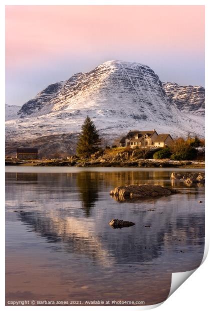 Applecross Hills Winter Sunset Reflection Scotland Print by Barbara Jones